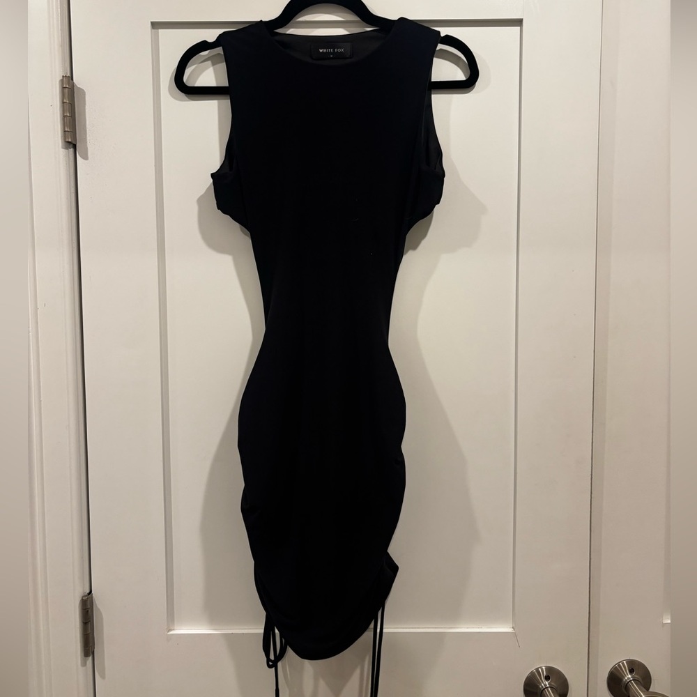 White Fox Boutique Black Ruched Backless Cutout Mini Dress Size M